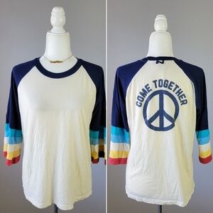 CAMP COLLECTION // cream & navy crew neck wide rainbow sleeve super soft tee top